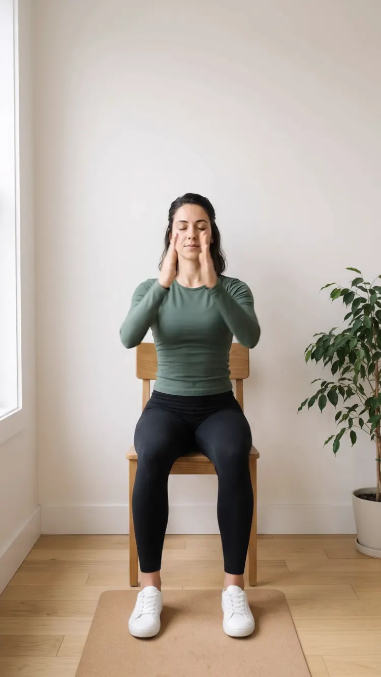 She brings her elbows together in front of her chest.
